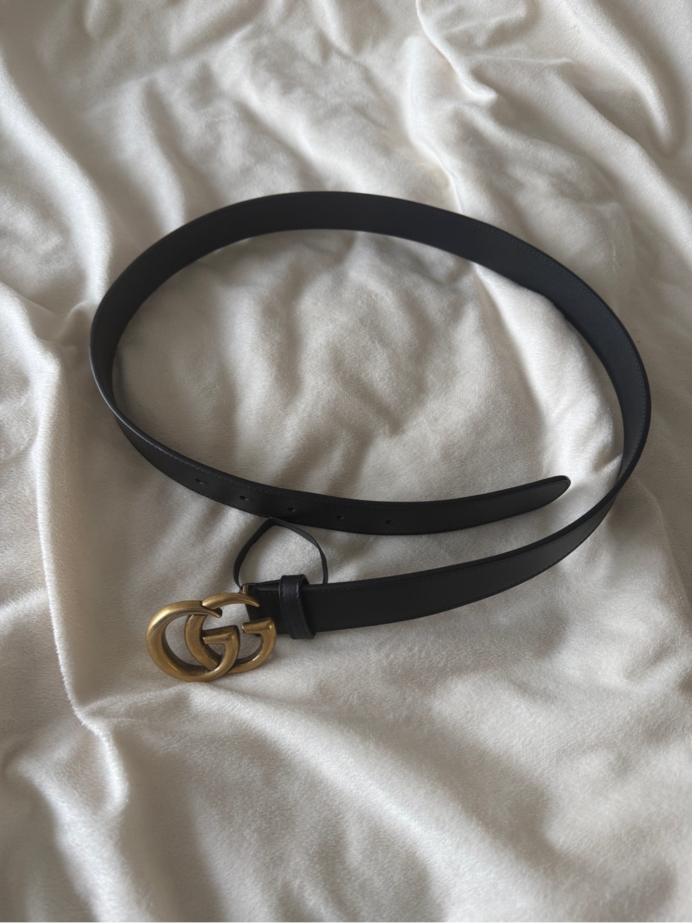 Gucci Marmont Black Leather Belt with Brass Double-G Buckle
